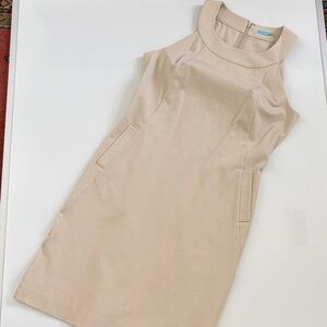 Tan Sleeveless Mini Dress High Round Neck Line Size 10